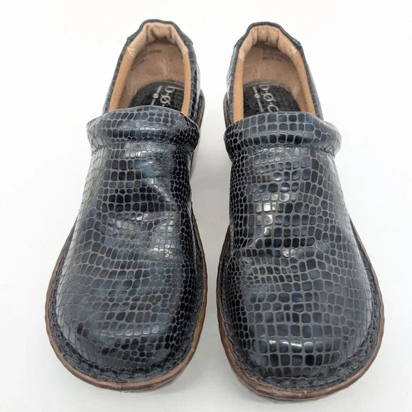 BOC Bern Concept Black Faux Snakeskin Mule Clogs Women's Size 7M Comfort Shoes - Picture 2 of 16